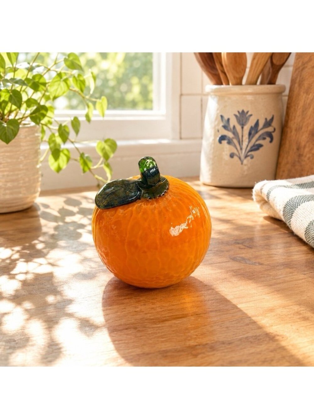 Vintage Murano Style Hand Blown Art Glass Orange Fruit Figurine Kitchen Decor